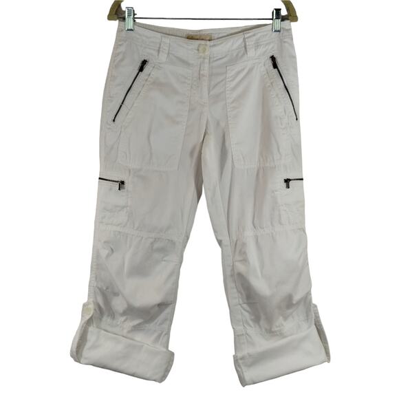 F Michael Kors Women's White Y2K Zippered Roll Up Tab Cargo Utility Pants Size 2 - Picture 10 of 13
